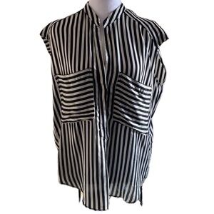 Zara Black & White Sleeveless Striped Shirt Top Blouse Size S